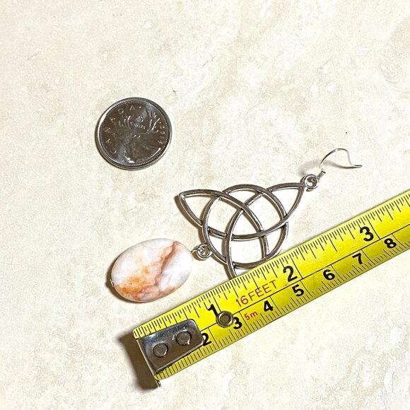 2/$20, Genuine Red Vein Marble Celtic Trinity Sterling Silver Dangle Earrings - Picture 7 of 9